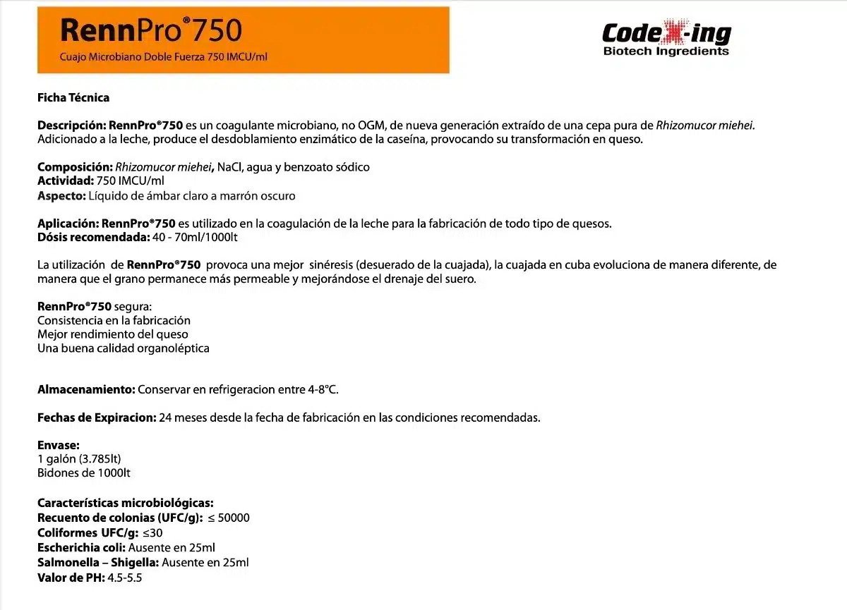 RennPro® 750 cuajo microbiano - Imagen 3